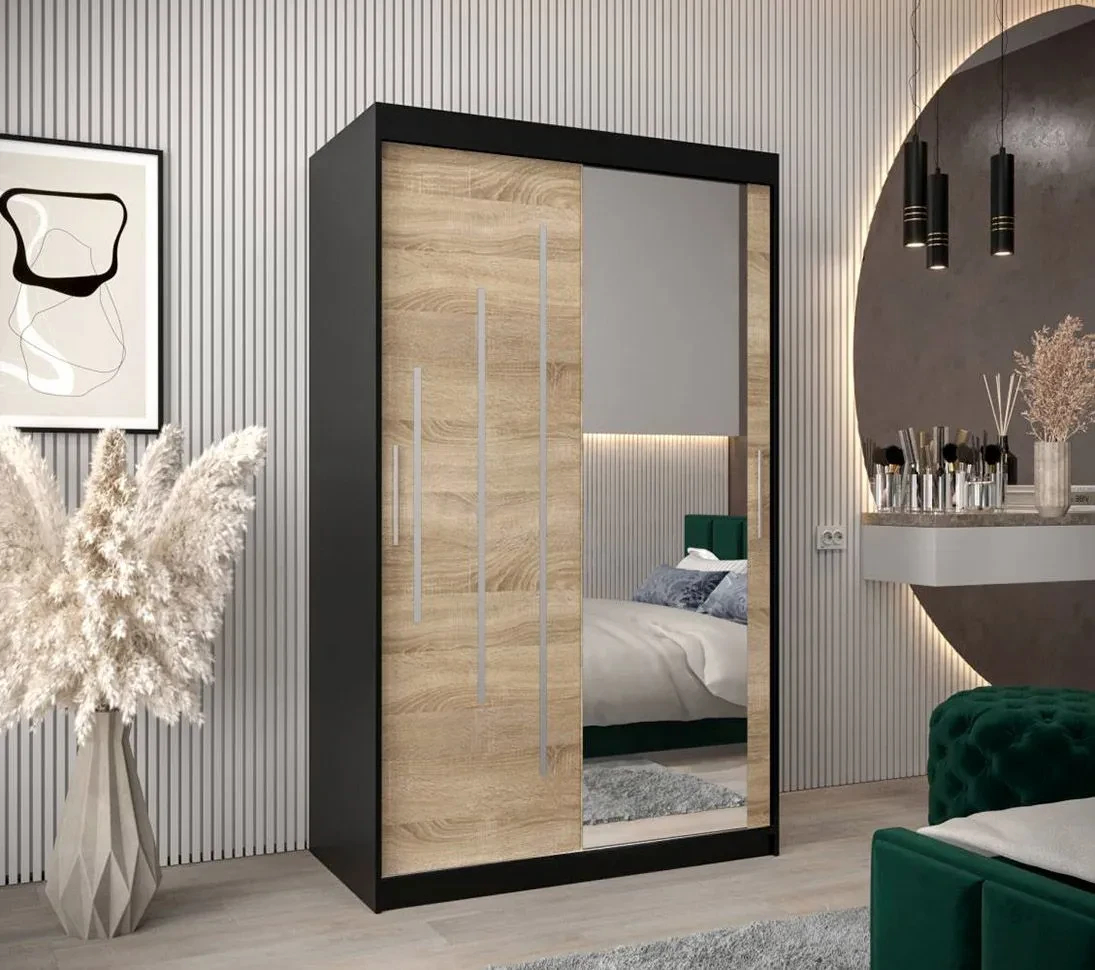 120 Cm Breiter Kleiderschrank Mit 2 Türen | 5 Fächer | Farbe: Schwarz intended for Kleiderschrank 120 Breit