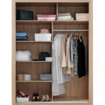 160 Cm Breiter Schiebetürenschrank Mit 6 Fächern Und 2 Türen | Farbe: Eiche  | Laminiert Throughout Kleiderschrank 160 Cm Hoch