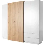 230 Cm Breiter Kleiderschrank Mit 5 Türen, 8 Fächern Und 2 Schubladen |  Farbe: Eiche / Weiß | Tiefe: 52 Cm with Kleiderschrank 230 Cm Breit