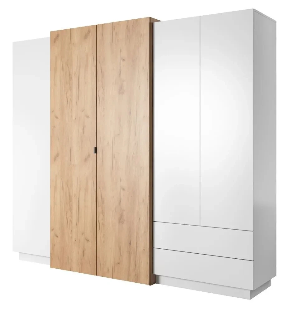 230 Cm Breiter Kleiderschrank Mit 5 Türen, 8 Fächern Und 2 Schubladen |  Farbe: Eiche / Weiß | Tiefe: 52 Cm with Kleiderschrank 230 Cm Breit