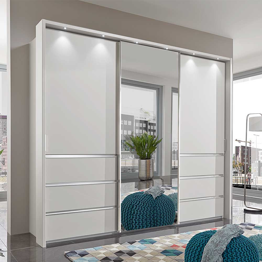 250Cm Kleiderschrank In Weiß Glas &amp; Spiegel - Kitts for Weißer  Keiderschrank  Mt  Siegel