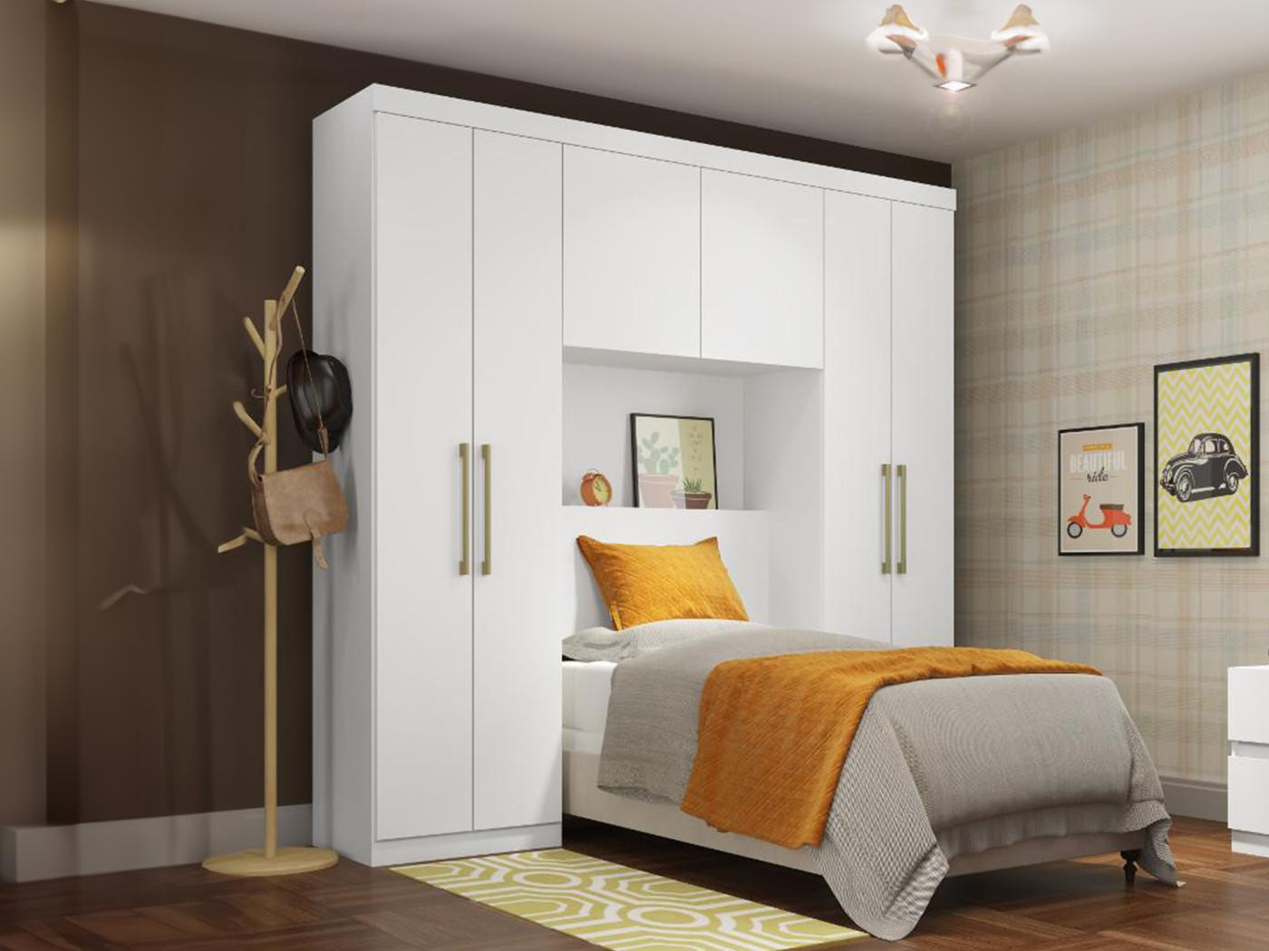 Bettüberbau Mit 6 Türen, Kleiderschrank &amp; Stauraum - L. 200 Cm - Weiß -  Antero Online Kaufen for Bettbrücke Mit Kleiderschrank