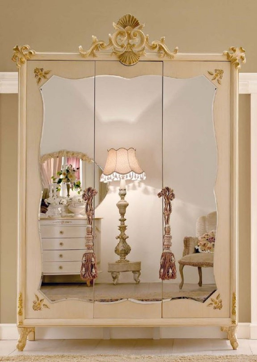 Casa Padrino Luxus Barock Schlafzimmerschrank Cremefarben / Gold -  Handgefertigter Kleiderschrank Mit 3 Verspieglten Türen - Barock  Schlafzimmer Möbel inside Kleiderschrank Barock