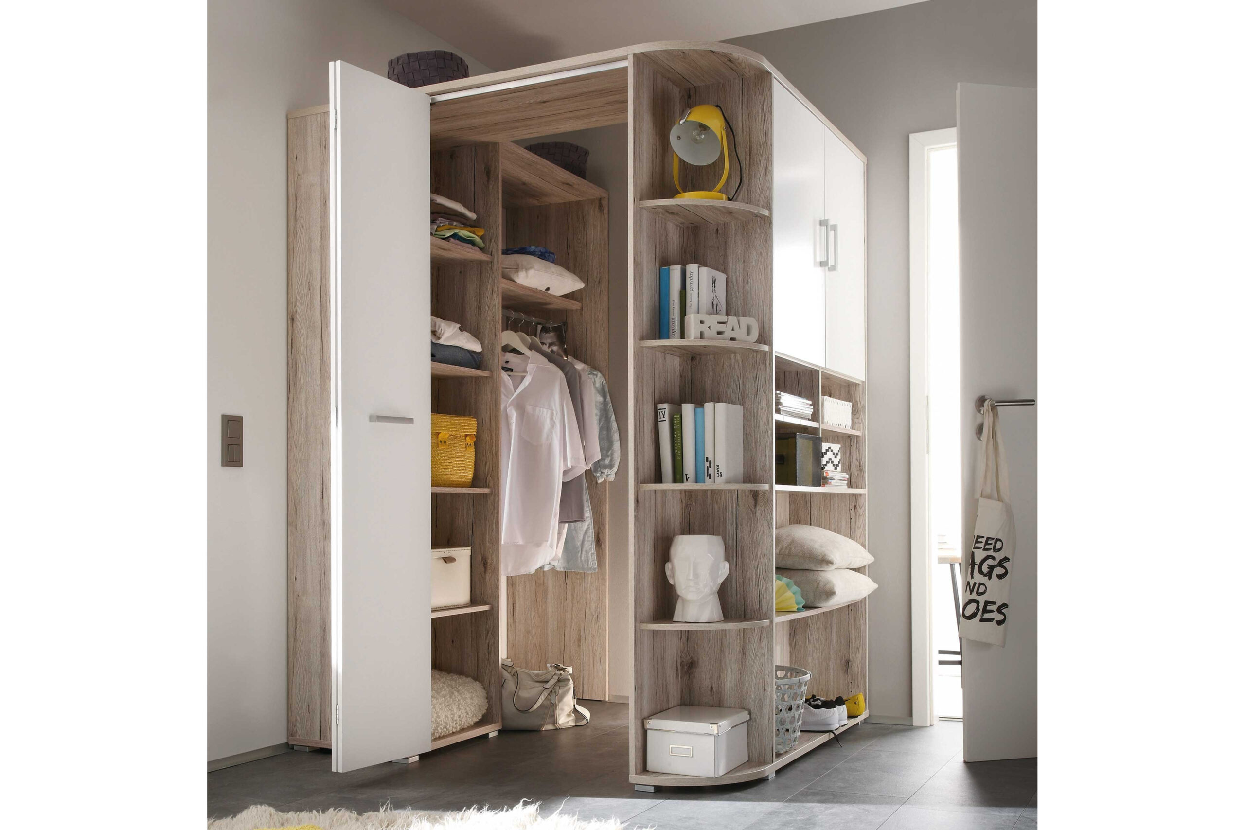 Corner Von Begabino - Eckschrank Begehbar Sandeiche - Weiß in Kleiderschrank Begehbar