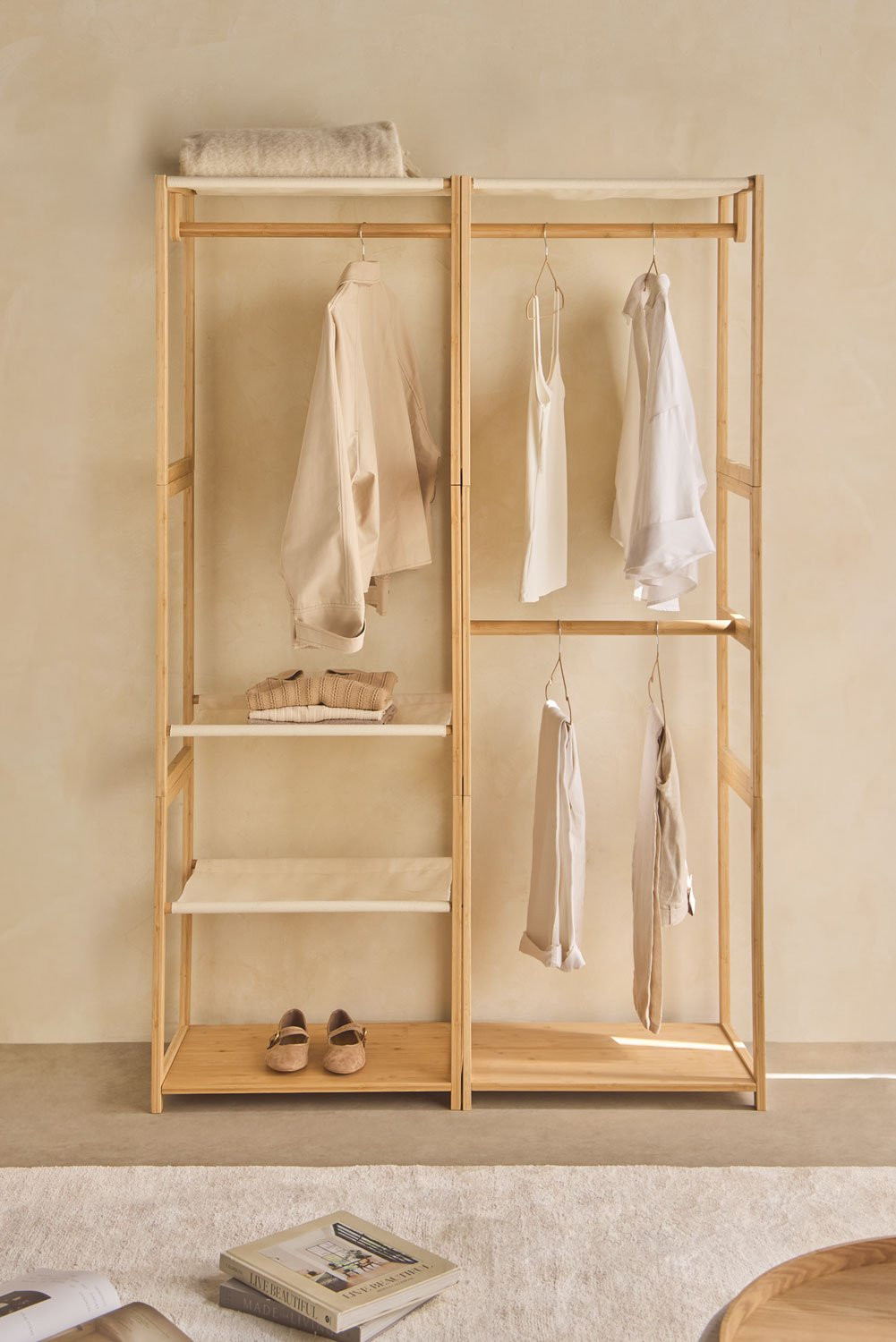 Deneb Bambus 2-Teiliger Offener Modularer Kleiderschrank Mit Regalen Und  Kleiderständer inside Kleiderschrank Bambus