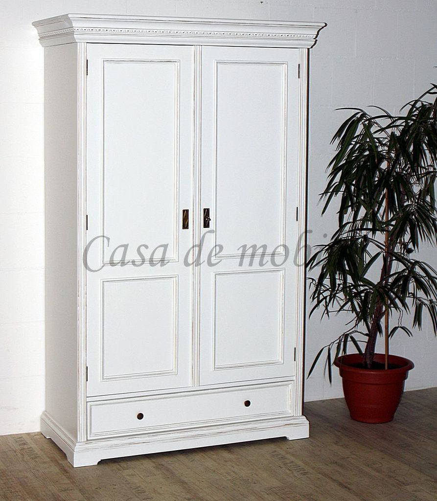 Dielenschrank 2 Türig Victoria 120X190X56Cm Fichte Massiv Weiß Antik  Vintage Lackiert Pertaining To Vintage Kleiderschrank