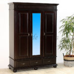 Dielenschrank Mit Spiegel Castell 3Türig 143X192X51Cm Fichte Massiv  Kolonial Lackiert throughout Kleiderschrank Kolonialstil