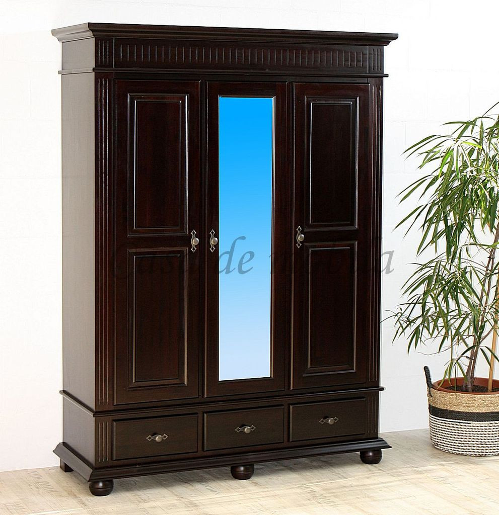 Dielenschrank Mit Spiegel Castell 3Türig 143X192X51Cm Fichte Massiv  Kolonial Lackiert throughout Kleiderschrank Kolonialstil