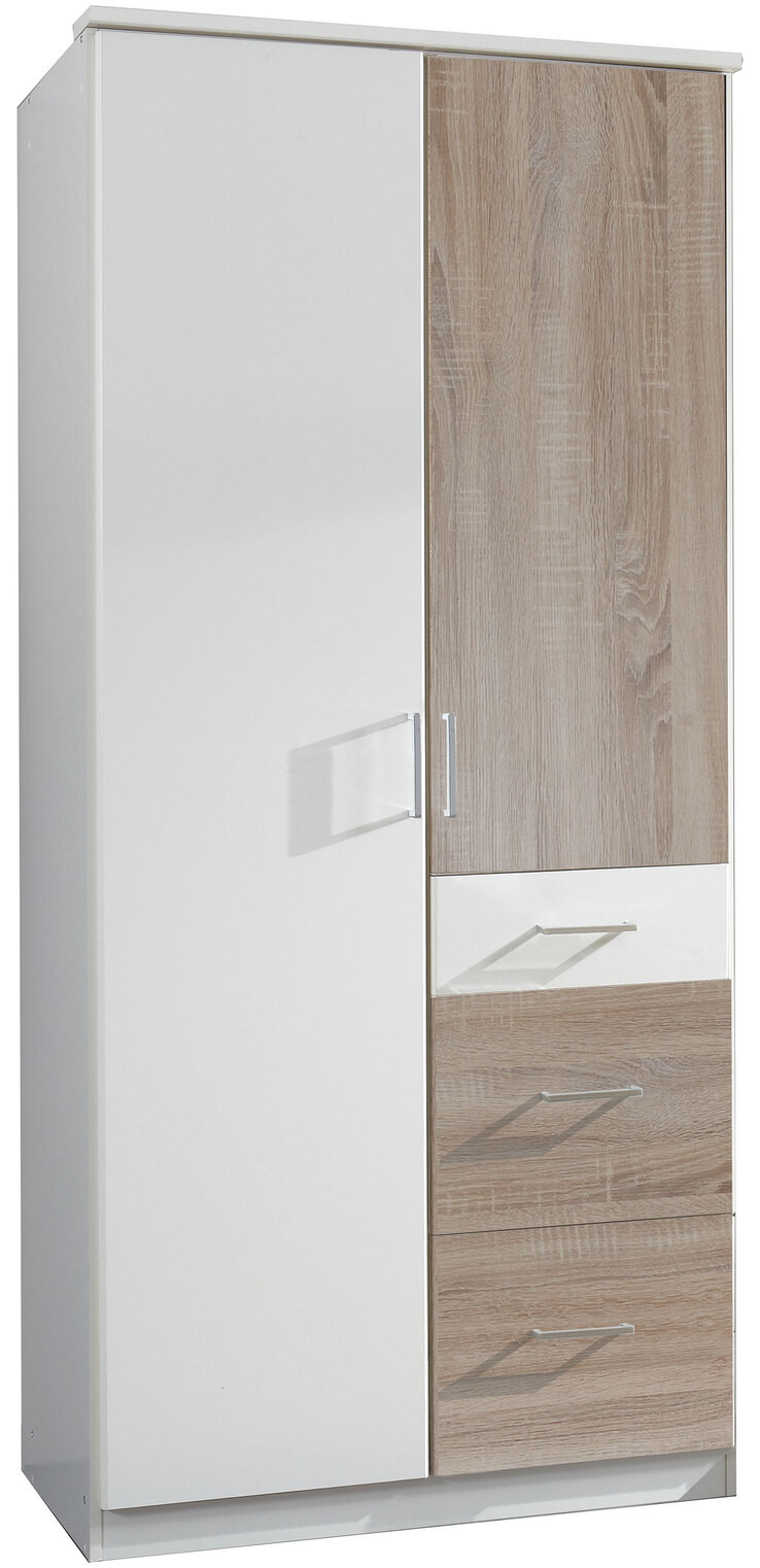 Drehtürenschrank Click Weiß/Eiche Sägerau Nachbildung Ca. 91 X 199 pertaining to Möbel Boss Kleiderschrank