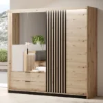 Drehtürenschrank Mit Spiegel 220 Cm Turia Artisan Eiche, Anthrazit In Kleiderschrank 220 Cm Breit