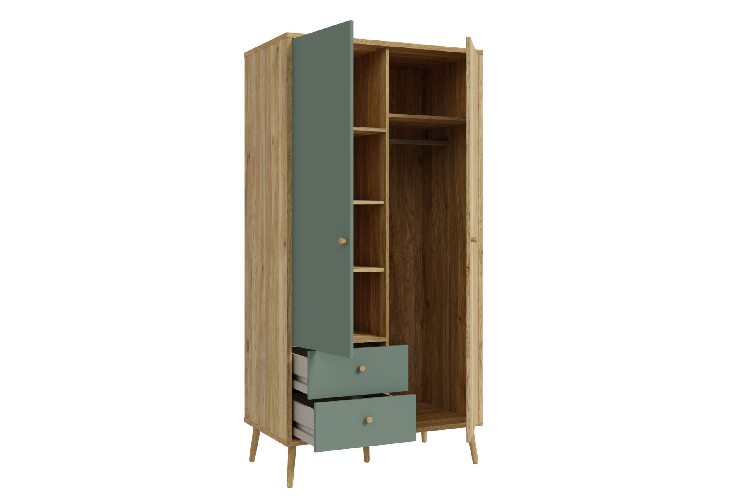 Forte Whenua Kleiderschrank Schmal Eiche - Grün | Möbel Letz - Ihr for Kleiderschrank 95 Cm Breit