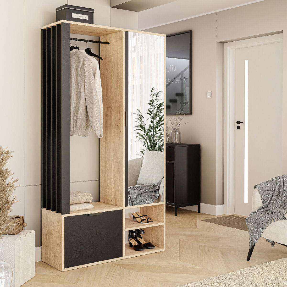 Garderobenschrank Milo Mit Spiegel, Mit Ablagen Und Kleiderstange for Kleiderschrank Amazon
