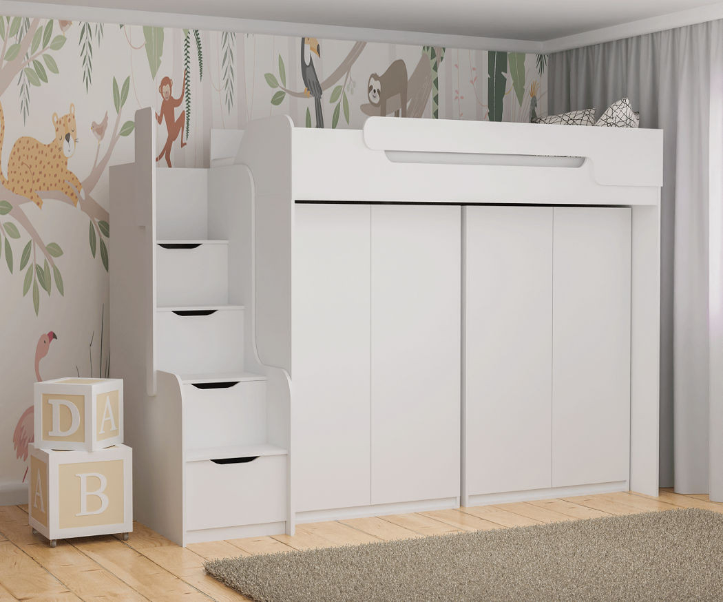 Hochbett Dorian Mit 2 Schränken In Weiss with regard to Hochbett Kleiderschrank