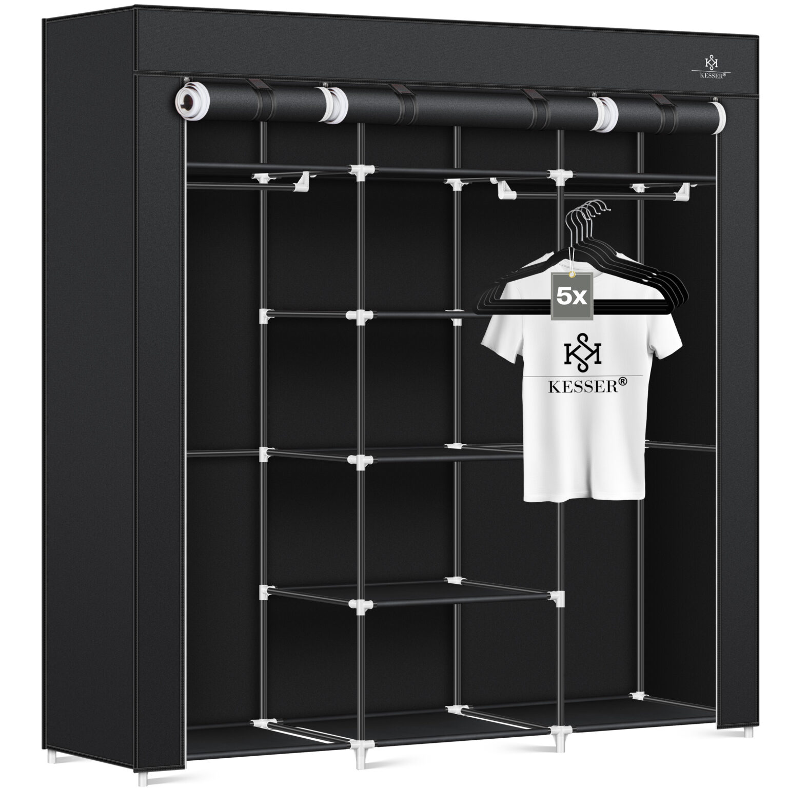 Kesser® Kleiderschrank Stoffschrank Stabil Mit Kleiderstange & Ablagen,  Inkl. 5X Kleiderbügel, Stoff Faltschrank Für Schlafzimmer, Ankleidezimmer intended for Kleiderschrank Stecksystem