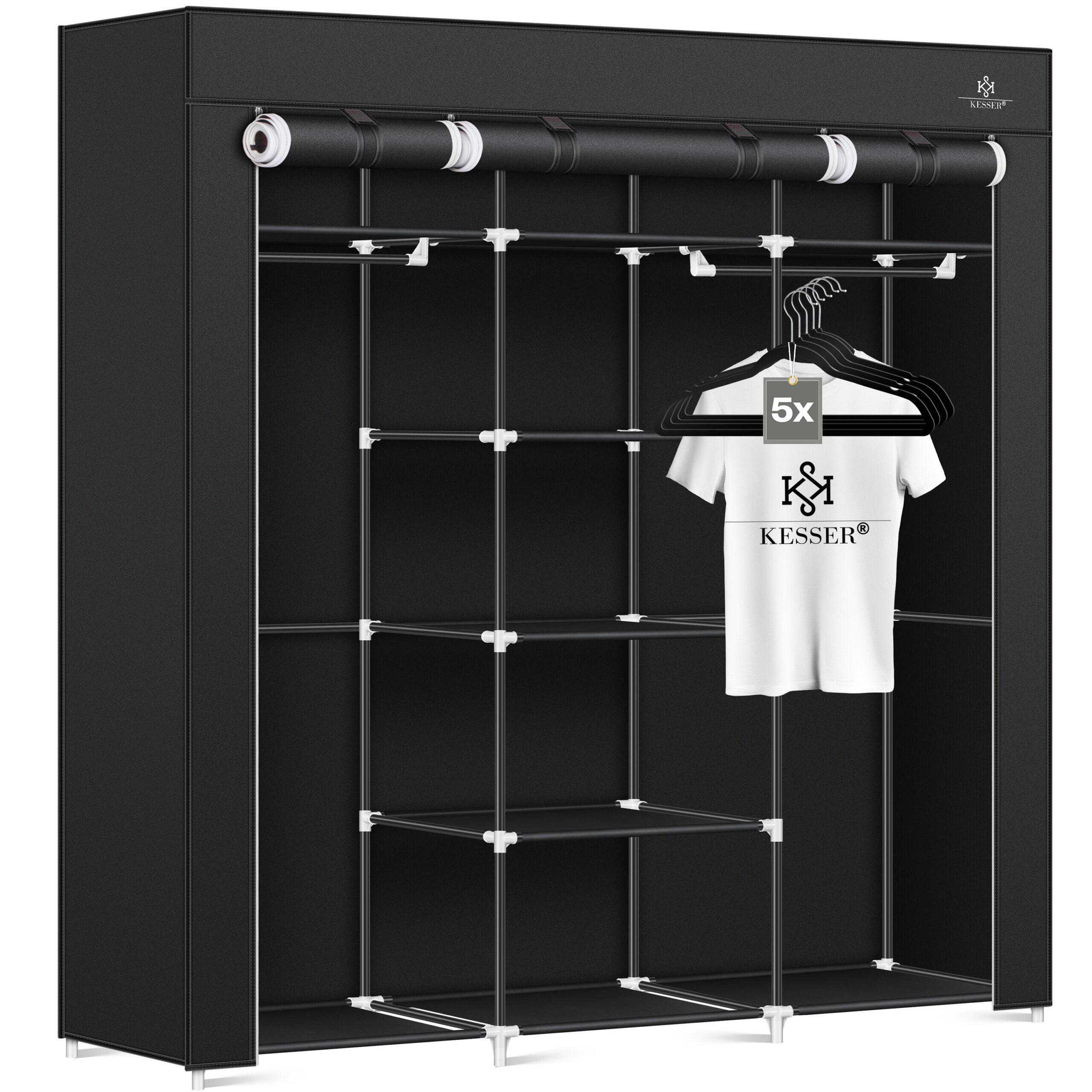 Kesser® Kleiderschrank Stoffschrank Stabil Mit Kleiderstange &amp; Ablagen,  Inkl. 5X Kleiderbügel, Stoff Faltschrank Für Schlafzimmer, Ankleidezimmer intended for Kleiderschrank Stecksystem
