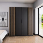 Kleiderschrank 200Cm Kaya 11 Schwarz / Schwarz / Eiche Evoke - Moebline Shop inside Kleiderschrank 200 Cm Hoch