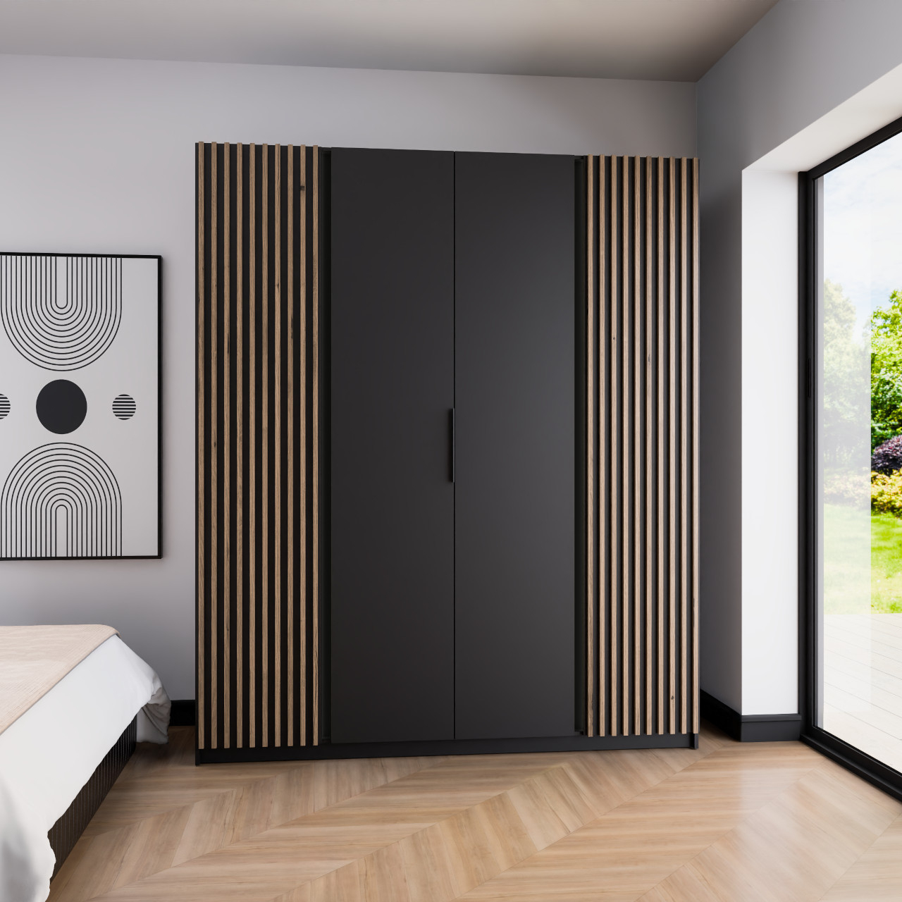 Kleiderschrank 200Cm Kaya 11 Schwarz / Schwarz / Eiche Evoke - Moebline Shop inside Kleiderschrank 200 Cm Hoch