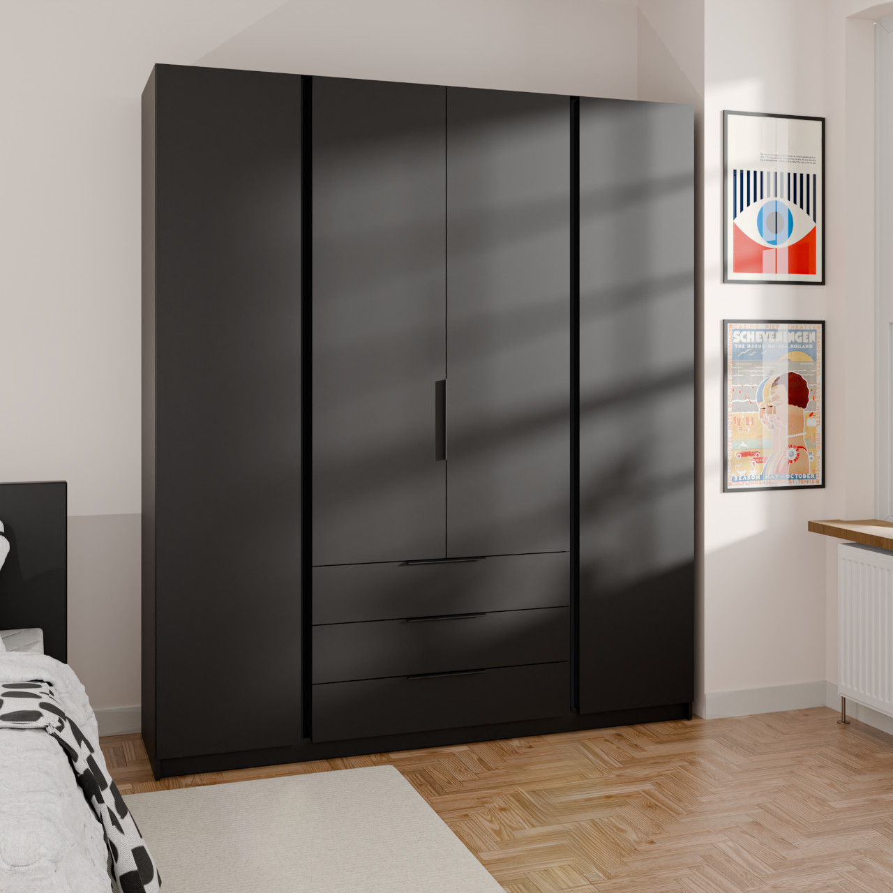 Kleiderschrank 200Cm Mit Schubladen Kaya 01 Schwarz - Moebline Shop inside Kleiderschrank 200 Cm Hoch