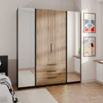 Kleiderschrank 200Cm Mit Spiegel Und Schubladen Kaya 02 Schwarz / Eiche  Evoke – Moebline Shop With Regard To Kleiderschrank 200 Cm Hoch