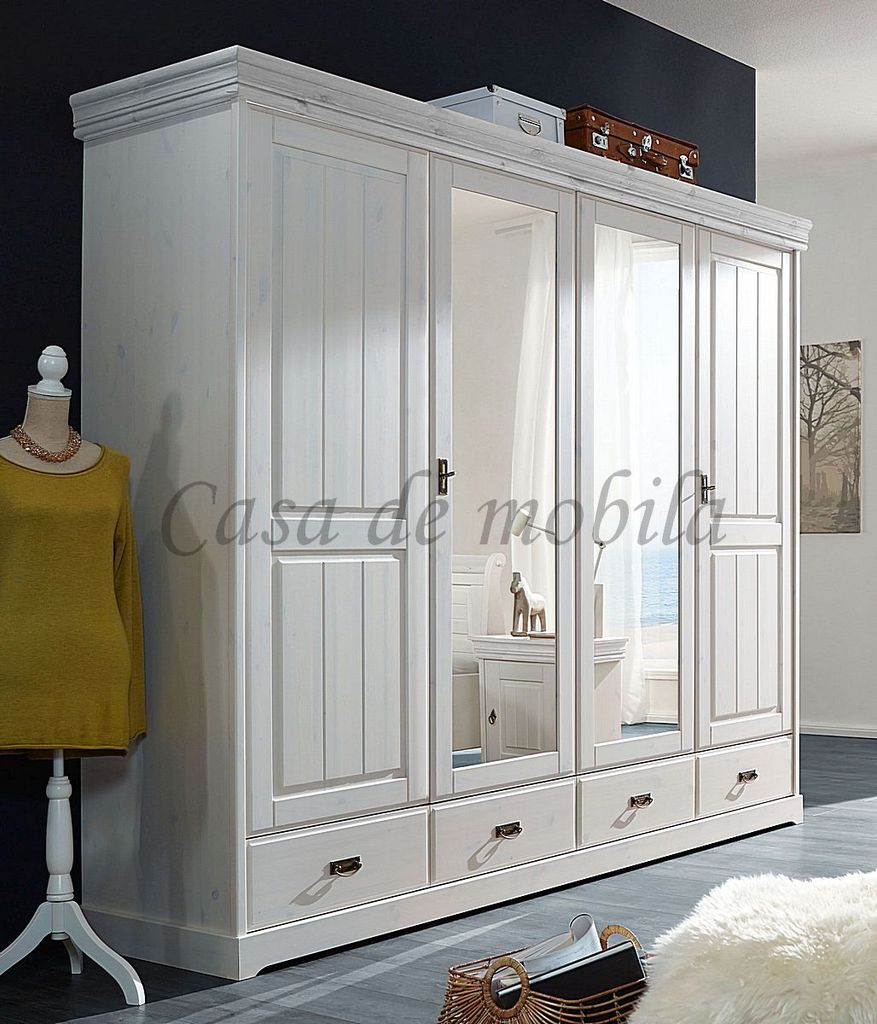 Kleiderschrank 255X217X62Cm Neapel Kiefer Massiv Weiß | Casa De Mobila pertaining to Weisser Kleiderschrank