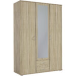 Kleiderschrank 3 Türig Mit 2 Schubkästen Und Spiegel Within 3 Türiger Kleiderschrank