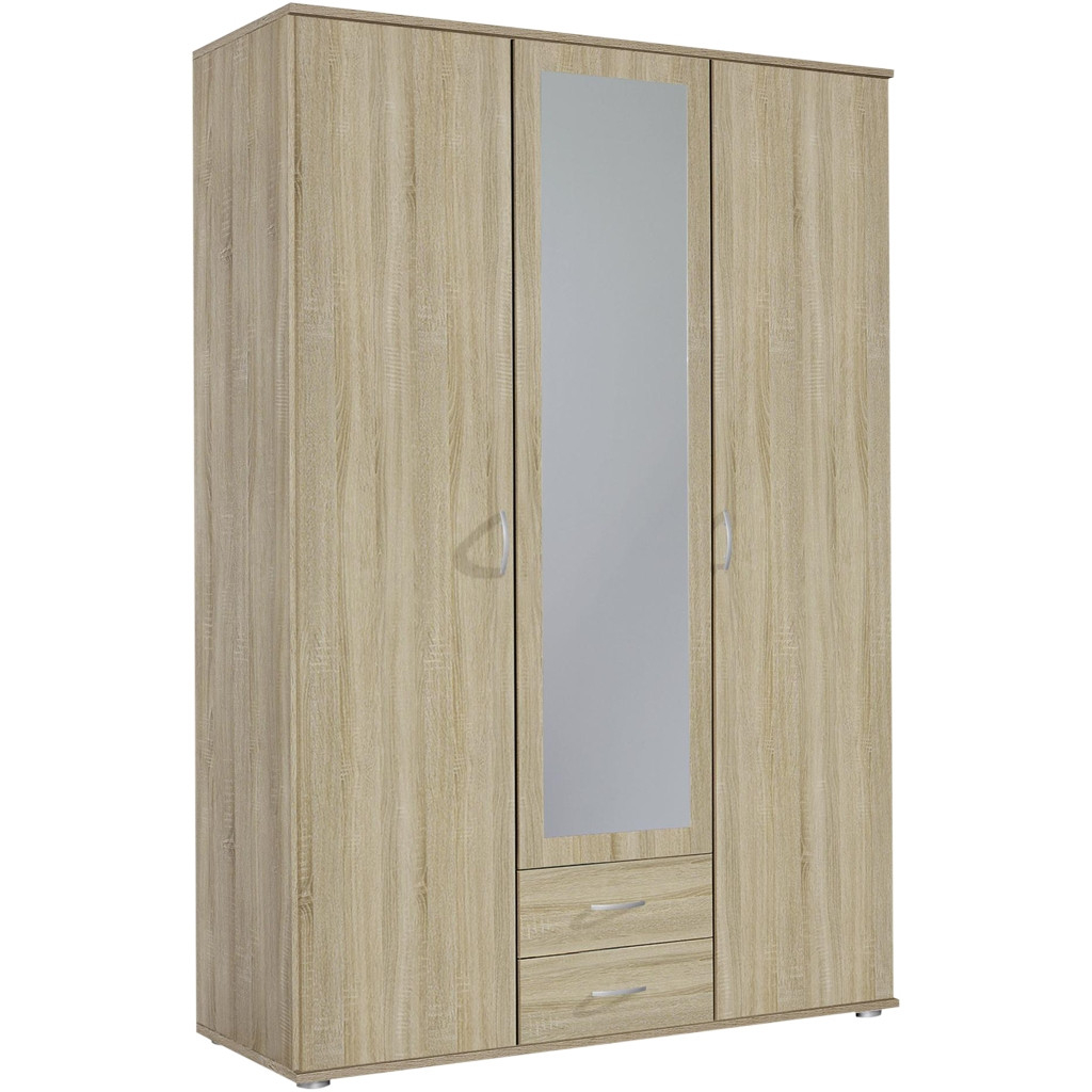 Kleiderschrank 3-Türig Mit 2 Schubkästen Und Spiegel within 3 Türiger Kleiderschrank