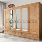 Kleiderschrank 5Türig Mexican Stil 310X215X62Cm Kiefer Massiv Eichefarben  Gelaugt Geölt Intended For Kleiderschrank Holz Massiv