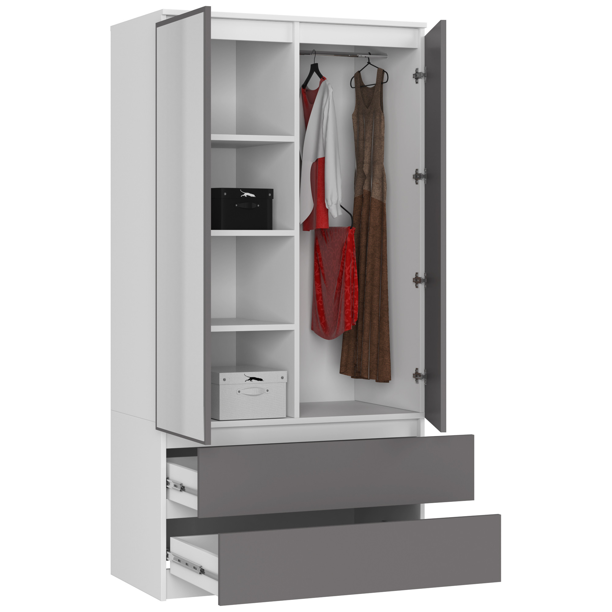Kleiderschrank Akord S90 Mit Spiegel Weiß 90 Cm 2 Türen 2 intended for Kleiderschrank Amazon