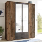 Kleiderschrank Ellis 160Cm Mit 4 Türen 2 Schubladen Und Spiegel – Alter  Stil/Beton Inside Kleiderschrank 160 Cm Hoch