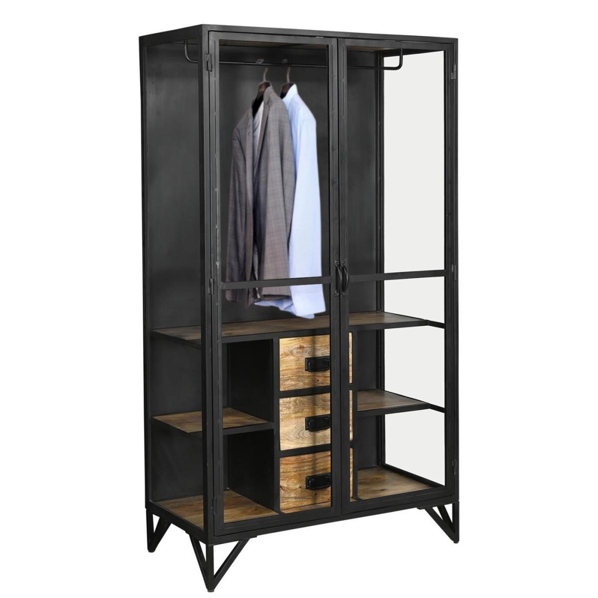 Kleiderschrank Glas Barbar Schwarz Metall » Baario® intended for Industrial Kleiderschrank