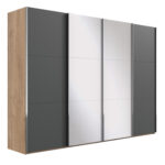 Kleiderschrank Groß 350 Cm Mit Schwebetüren Und Spiegel Level36 A Grau Intended For Kleiderschrank 350 Cm