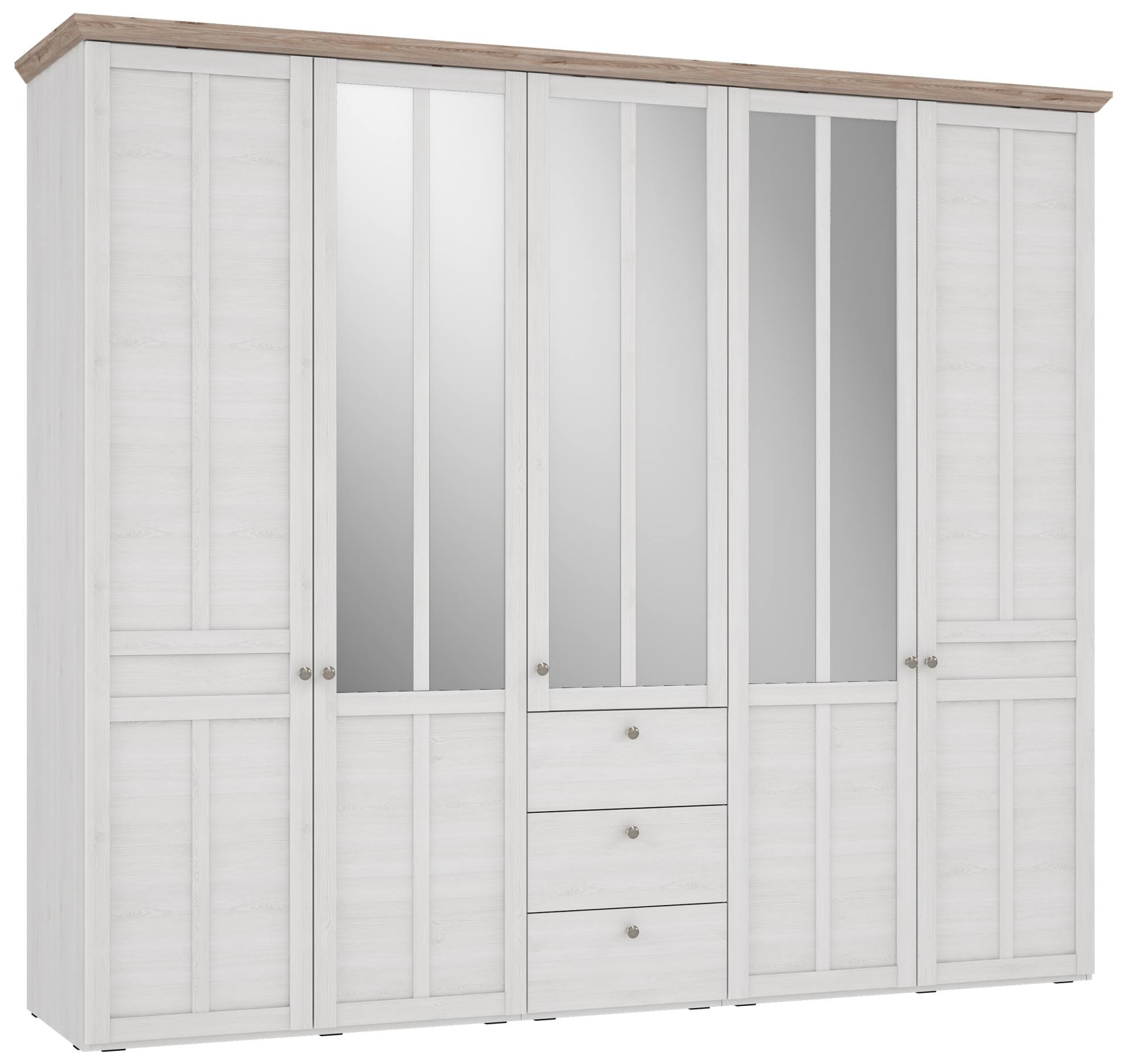 Kleiderschrank Iloppa 5 Türen 3 Schubladen Optik: Schneeeiche, Forte throughout Forte Kleiderschrank