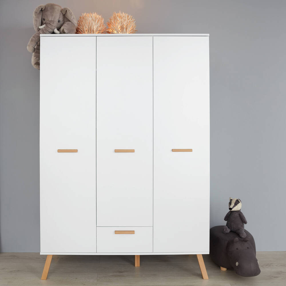 Kleiderschrank Kinderzimmer Manisa-19 In Weiß Mit Absetzungen In Buche  Massiv, B/H/T Ca. 130/190/60 Cm throughout Kleiderschrank Für Kinder