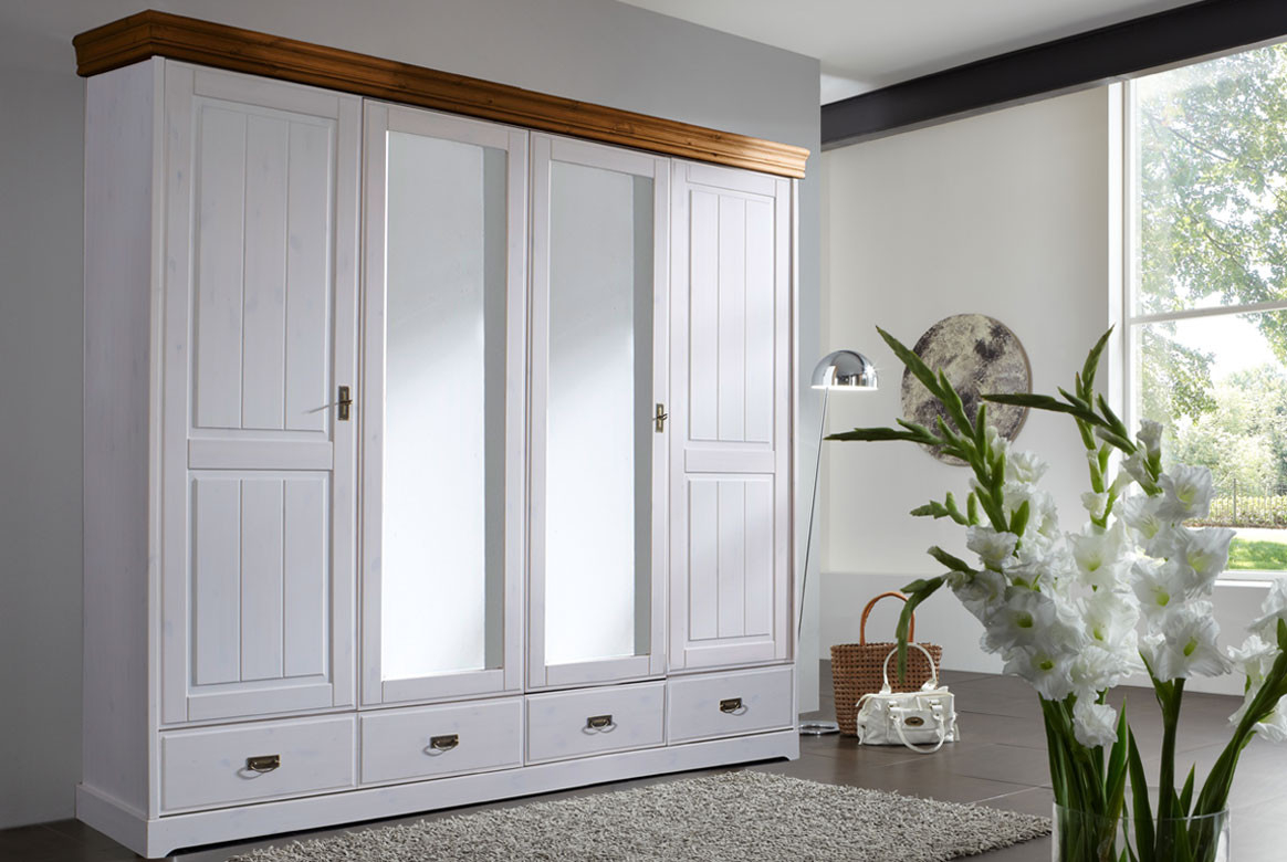 Kleiderschrank Landhausstil Weiss | Linea | Kiefer Massiv | T31 for Kleiderschrank Weiß  Lndhausstil