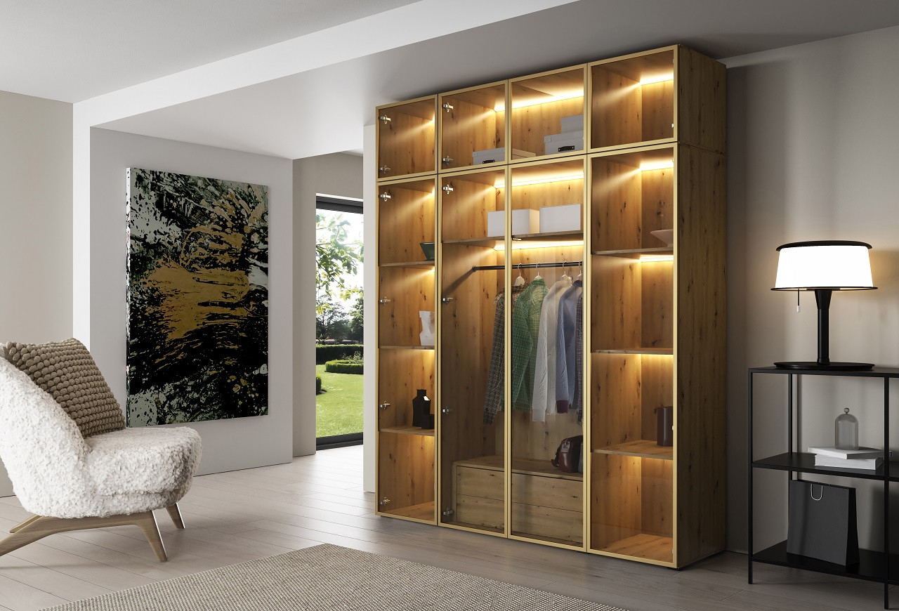 Kleiderschrank Mit Schubladen Vitrum 200 Eiche Artisan / Golden - Moebline  Shop for Kleiderschrank Mit Innenausstattung