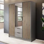 Kleiderschrank Mit Spiegel 155 Cm Macron Grau, Artisan Eiche intended for Kleiderschrank Spiegelfront