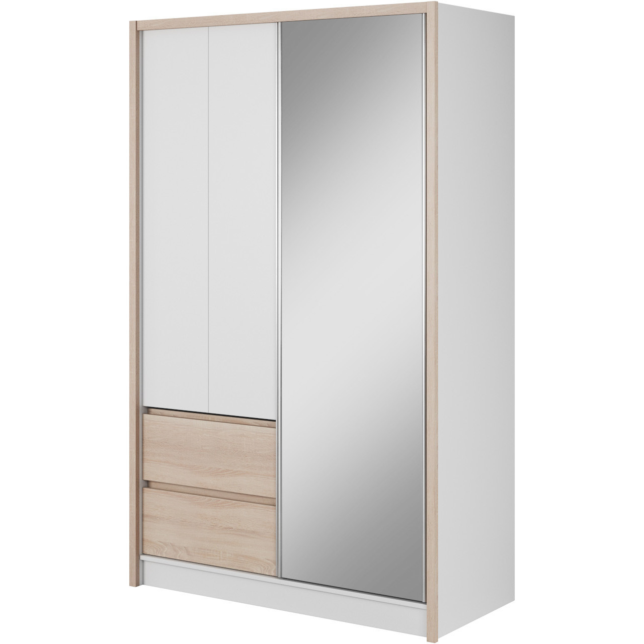Kleiderschrank Mit Spiegel Siri 130 Weiß / Sonoma Eiche - Moebline Shop in Kleiderschrank 130 Cm Breit