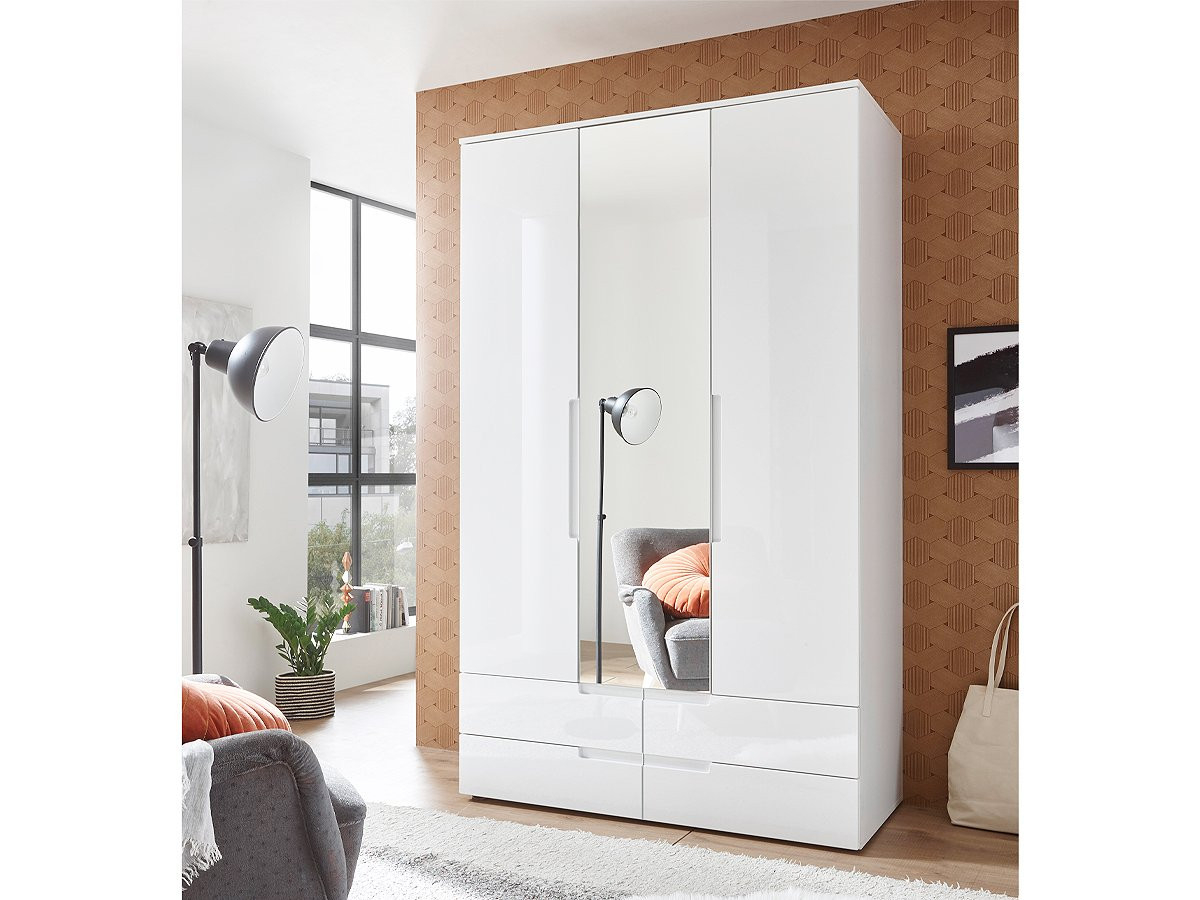 Kleiderschrank Mit Spiegel - Weiß Hochglanz - 126 Cm - Spice with Weißer  Keiderschrank  Mt  Siegel