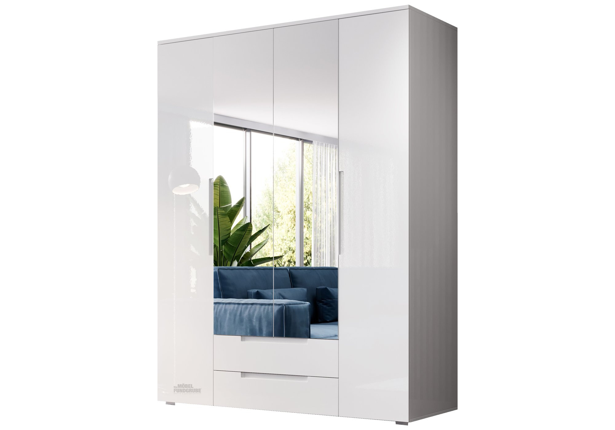 Kleiderschrank Mit Spiegel - Weiß Hochglanz - 160 Cm - Spice in Kleiderschrank 160 Cm Hoch