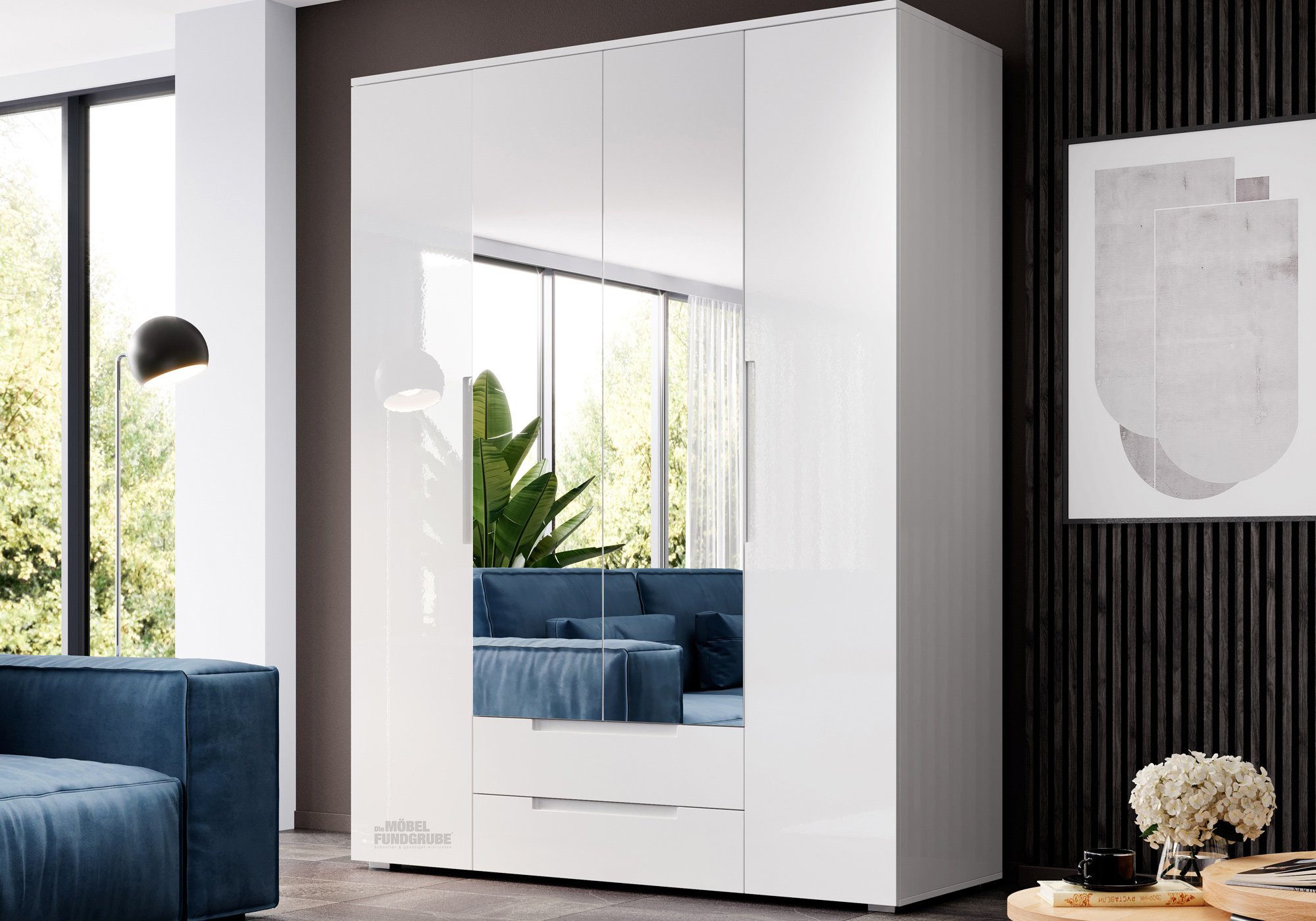 Kleiderschrank Mit Spiegel - Weiß Hochglanz - 160 Cm - Spice throughout Kleiderschrank Weiß  Hchglanz