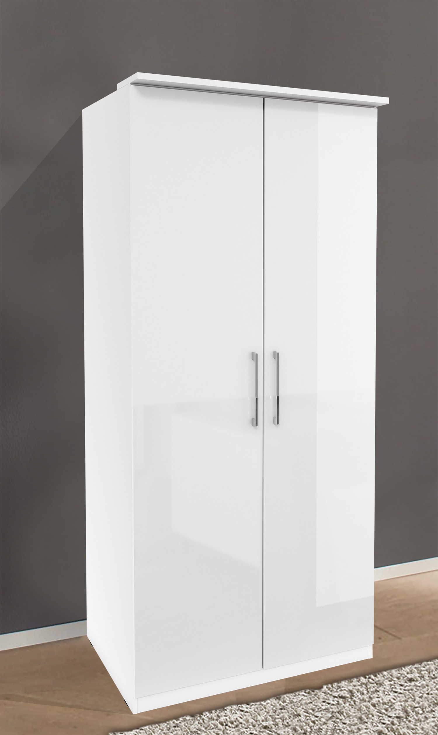Kleiderschrank &quot;Optima&quot; Schrank 90 Cm Weiß Hochglanz 2-Türig intended for Kleiderschrank 90 Cm Breit