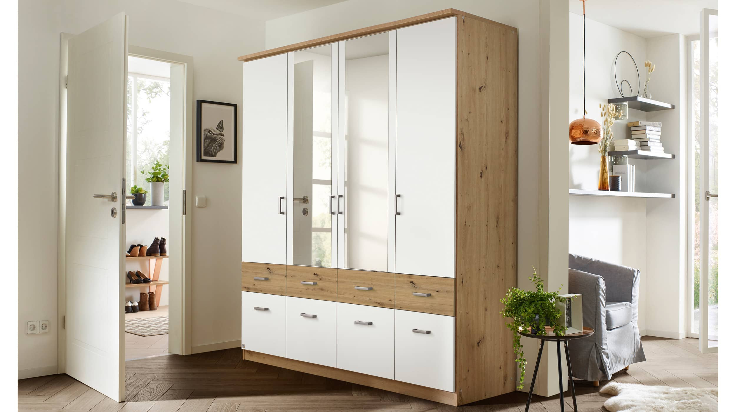 Kleiderschrank Spiegel - 181 Cm - Artisan Eiche - Weiß - Rauch -  Bremen-Extra with regard to Kleiderschrank Rauch