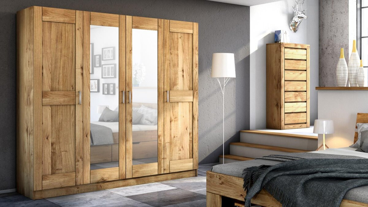 Kleiderschrank Toni 4S Wildeiche Schrank Mit Spiegel 202 Cm throughout Kleiderschrank Wildeiche
