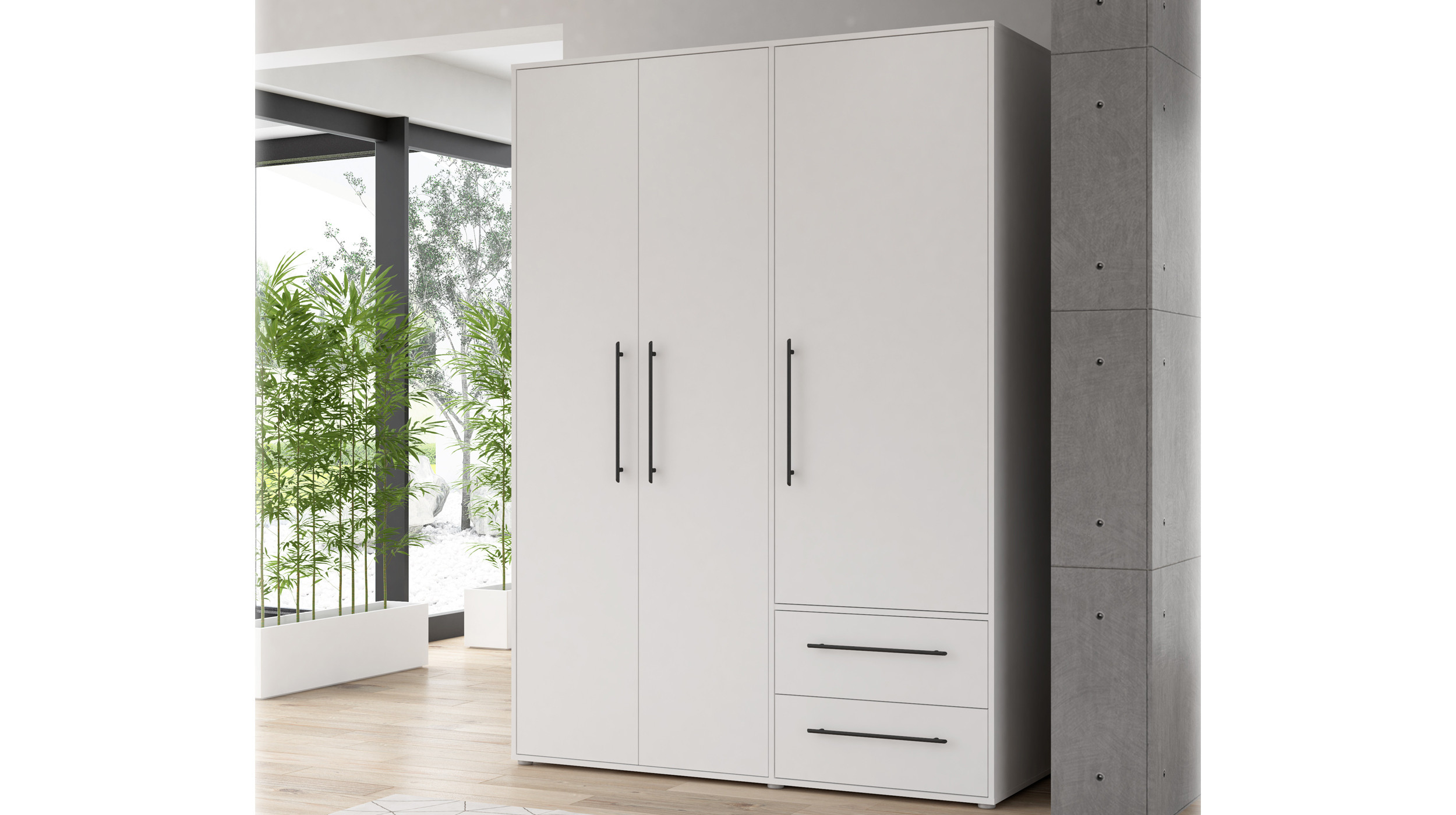 Kleiderschrank Weiß - 144 Cm - 3 Türen - Mokkaris for 3 Türiger Kleiderschrank