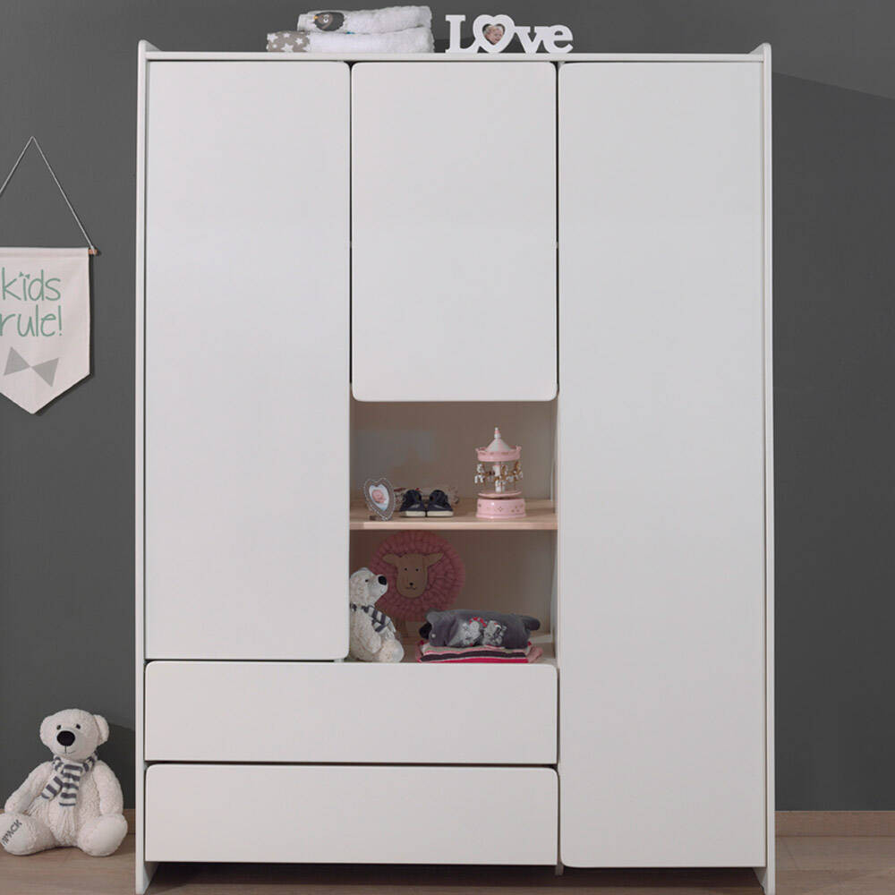 Kleiderschrank Weiß 3-Trg. Sligo-12 Kinderzimmer Jugendzimmer Schrank -  Stellmaß B/H/T: 133/190/55Cm with regard to Jugendzimmer Kleiderschrank
