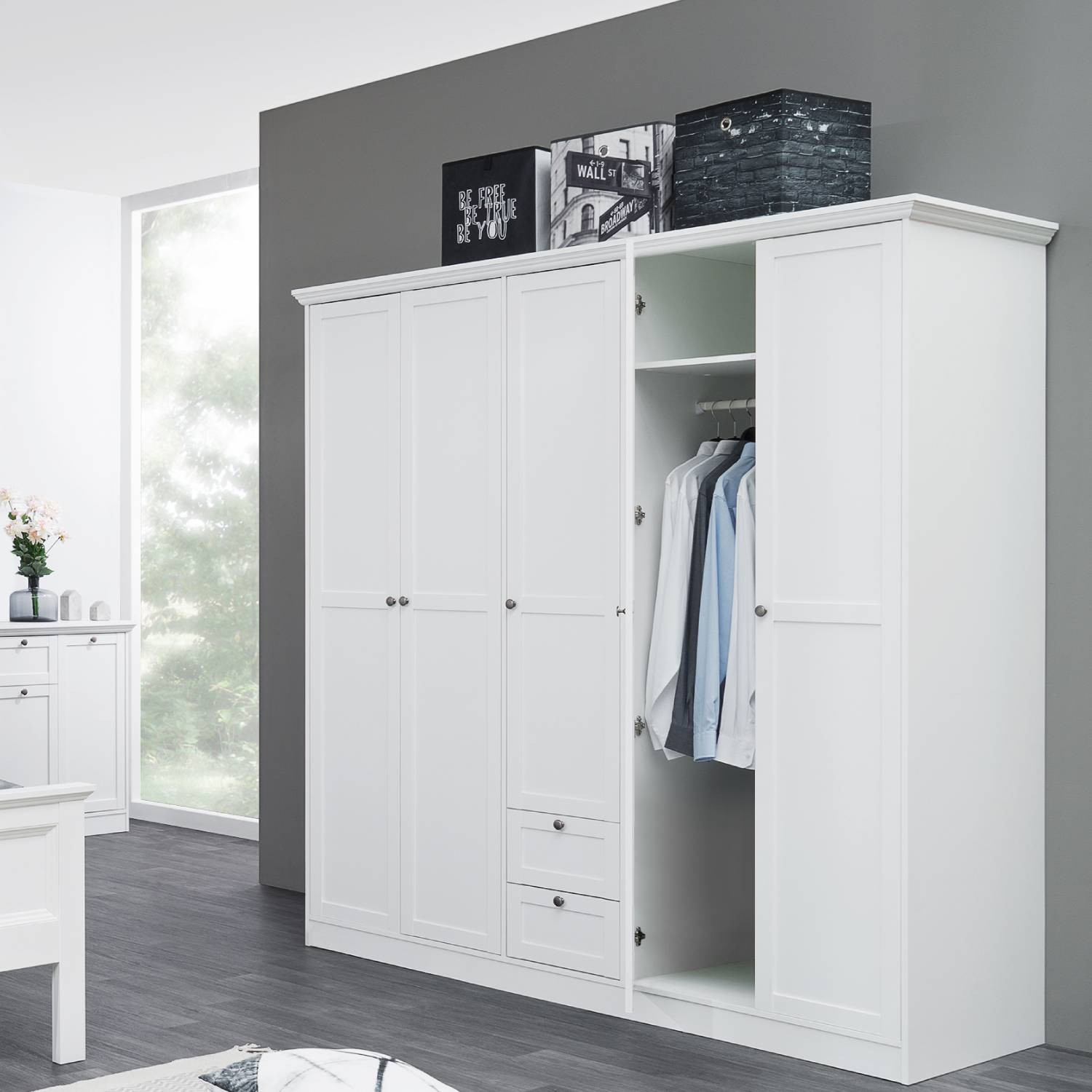Kleiderschrank Weiß 5 Türig 200 Cm Hoch Landhaus|Homestyle4U in Kleiderschrank Real
