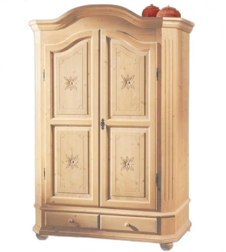 Landhaus Kleiderschrank Bauernschrank Geschnitzt Dielenschrank Geschwungen  Garderoben Schrank Eibsee Fichte Voll Massiv Holz Gewachst Landhausstil with regard to Bauern Kleiderschrank
