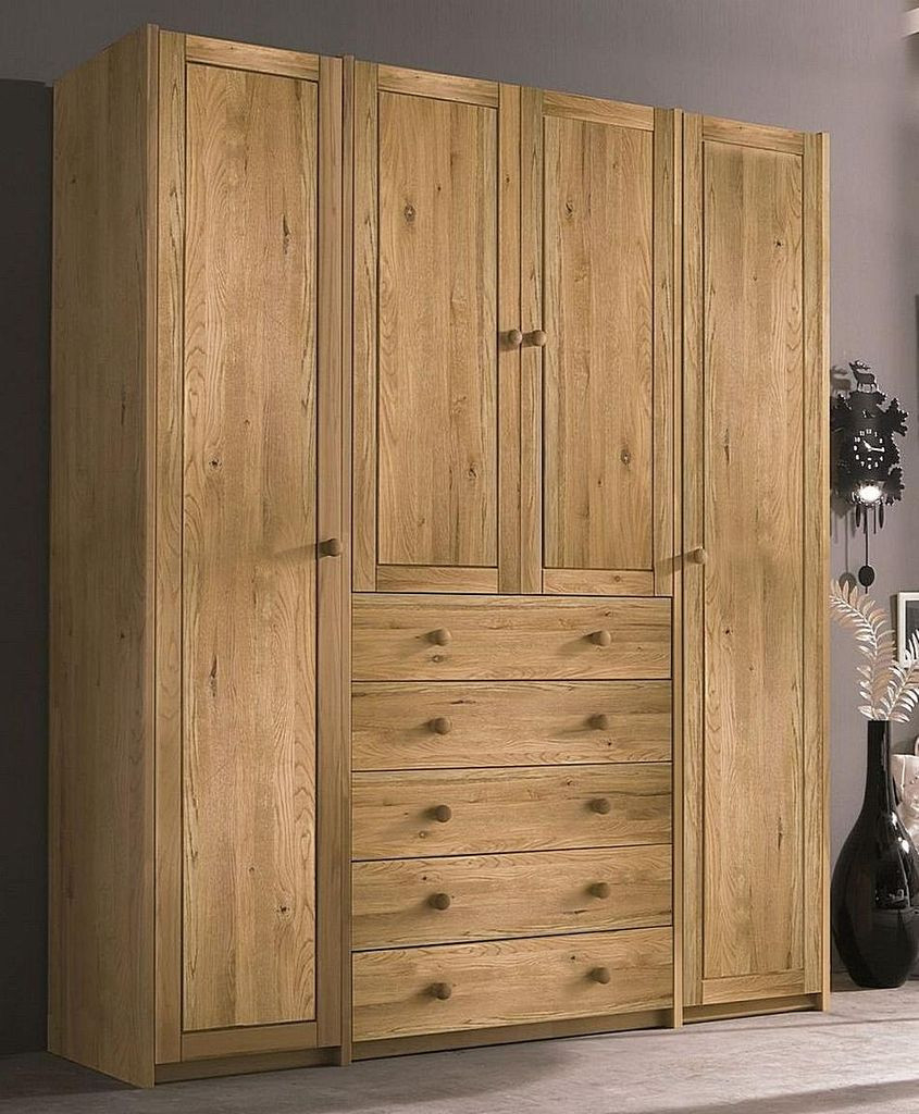 Massivholz Kleiderschrank 4Türig Wildeiche Geölt Wäsche-Schrank with regard to Kleiderschrank Holz Massiv