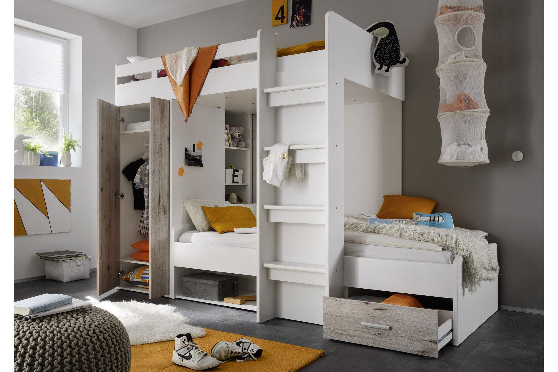 Maxi Von Begabino - Hochbett Mit Kleiderschrank Weiß - Betonoxid within Hochbett Kleiderschrank