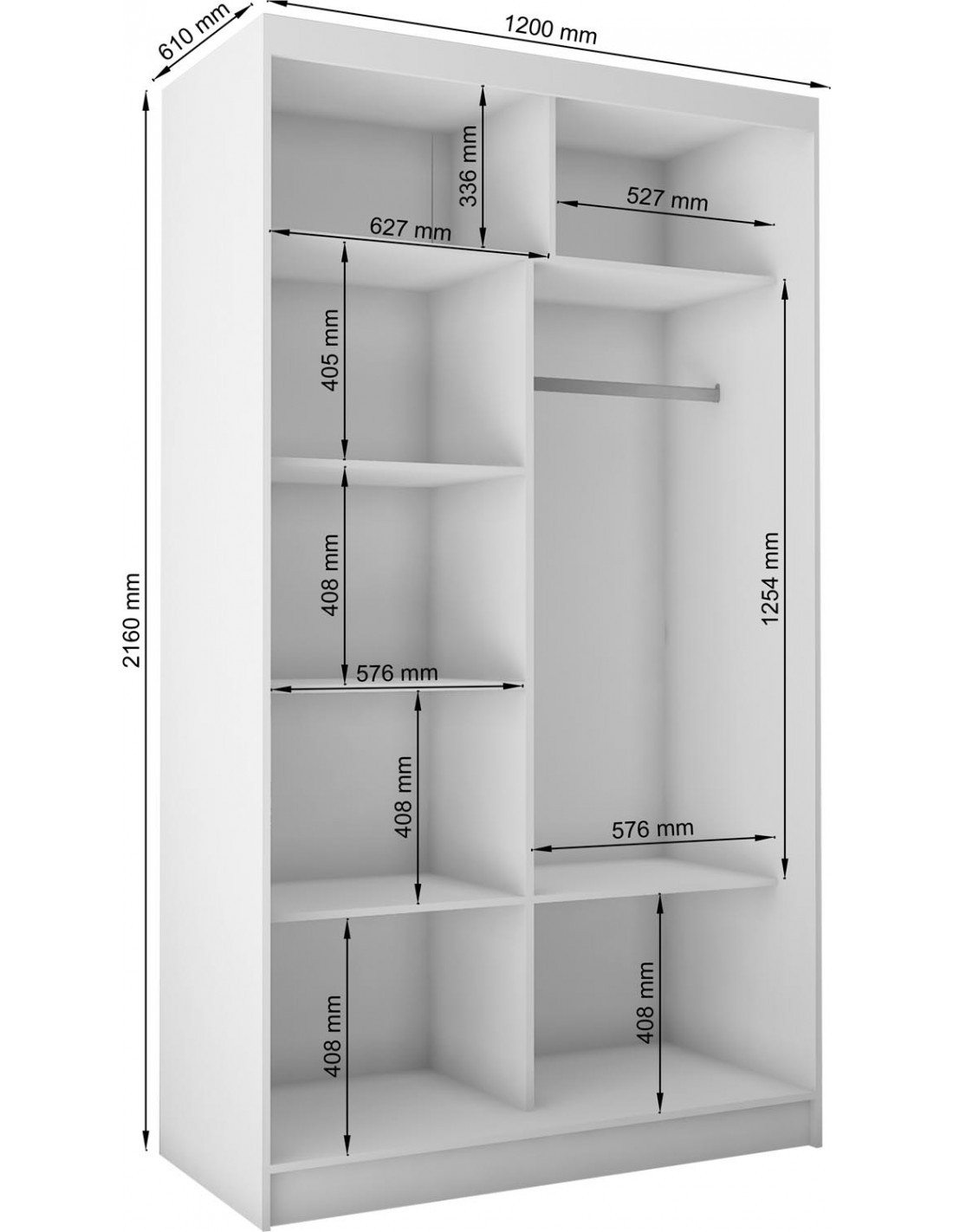 Moderner Kleiderschrank Weiß 120 150 180 200 Cm - Weiß Matt  Schwebetürenschrank Für Schlafzimmer Mit Schiebetüren - Kleiderstange - inside Kleiderschrank 150 Hoch